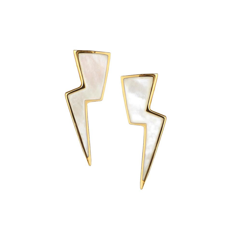 Sterling Silver and Mother-of-Pearl Lightning Bolt Earrings For Sale 4