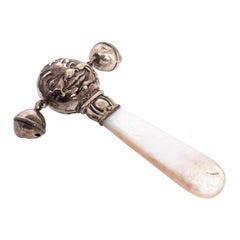 Sterling Silver and Mother of Pearl "Man in the Moon" Rattle