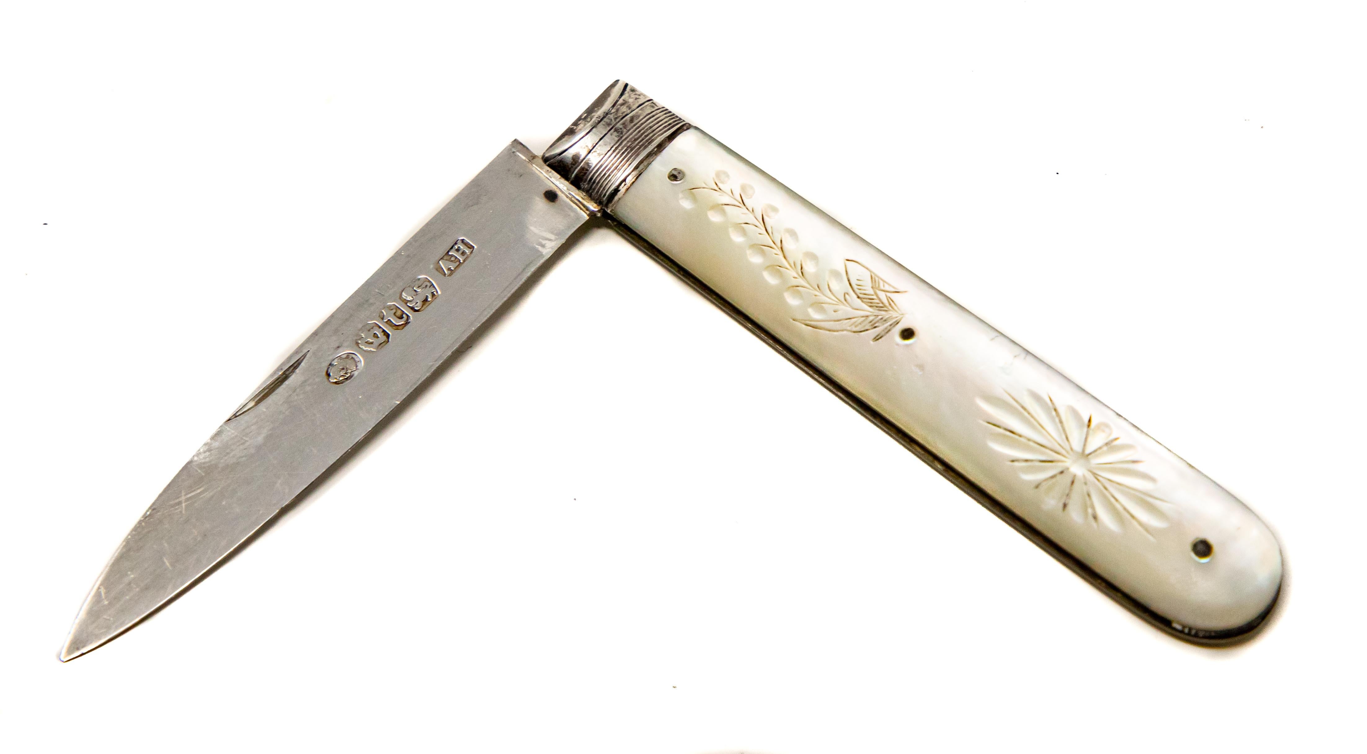 Victorian Sterling Silver and Mother of Pearl Pocket Knife