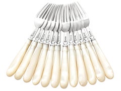 Sterling Silver and Mother of Pearl Table/ Dessert Service for 12 Persons