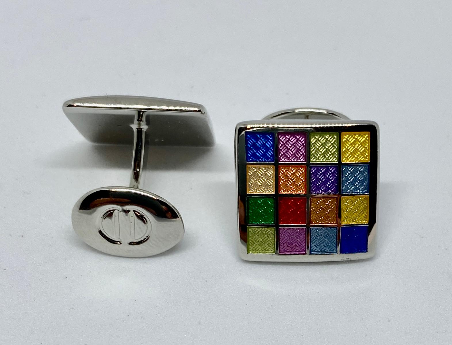 Contemporary Sterling Silver and Multicolored Enamel Cufflinks