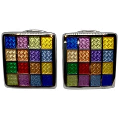 Sterling Silver and Multicolored Enamel Cufflinks