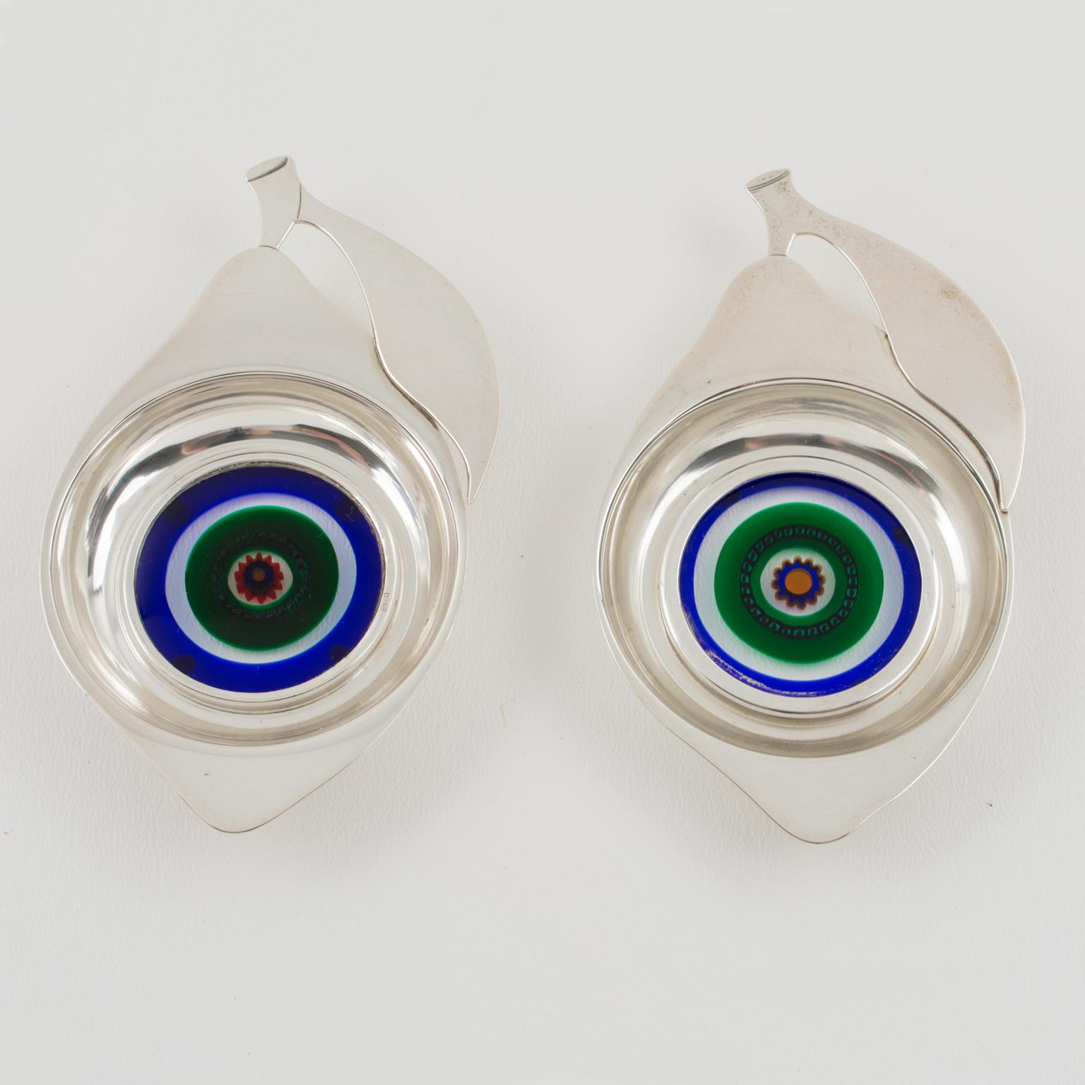 Coasters de bar en argent sterling et verre d'art de Murano, Italie, années 1960 en vente 3