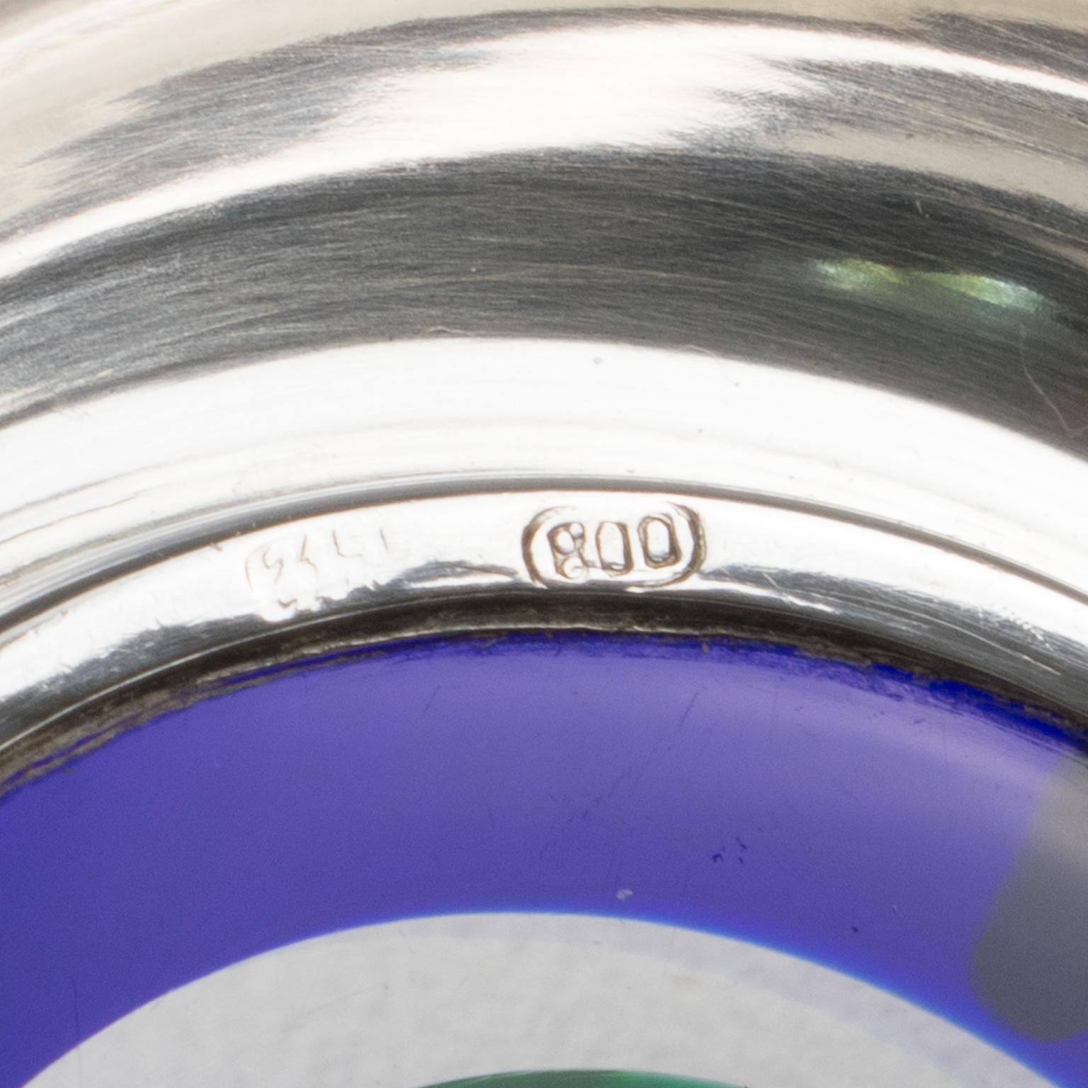 Coasters de bar en argent sterling et verre d'art de Murano, Italie, années 1960 en vente 4