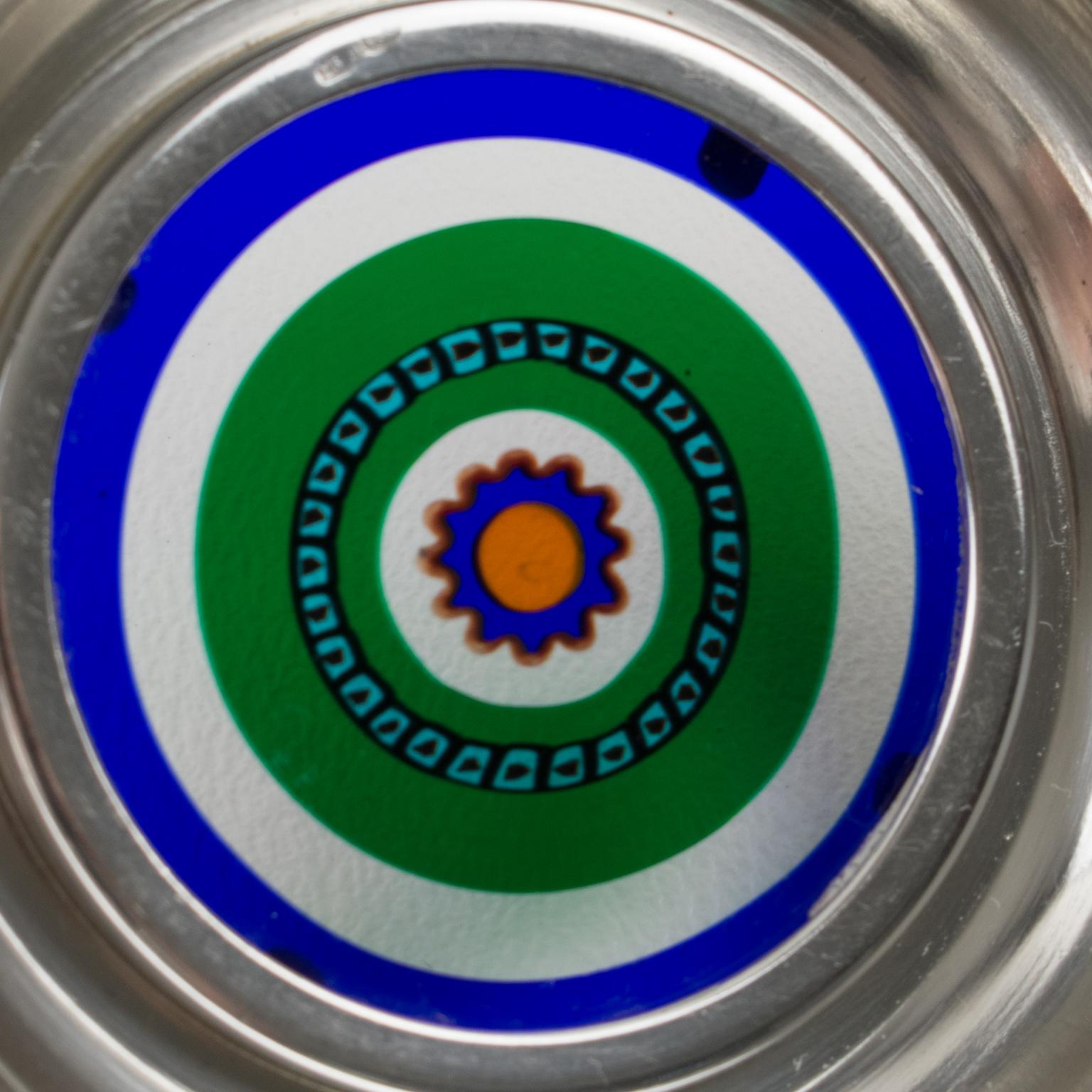 Coasters de bar en argent sterling et verre d'art de Murano, Italie, années 1960 en vente 8