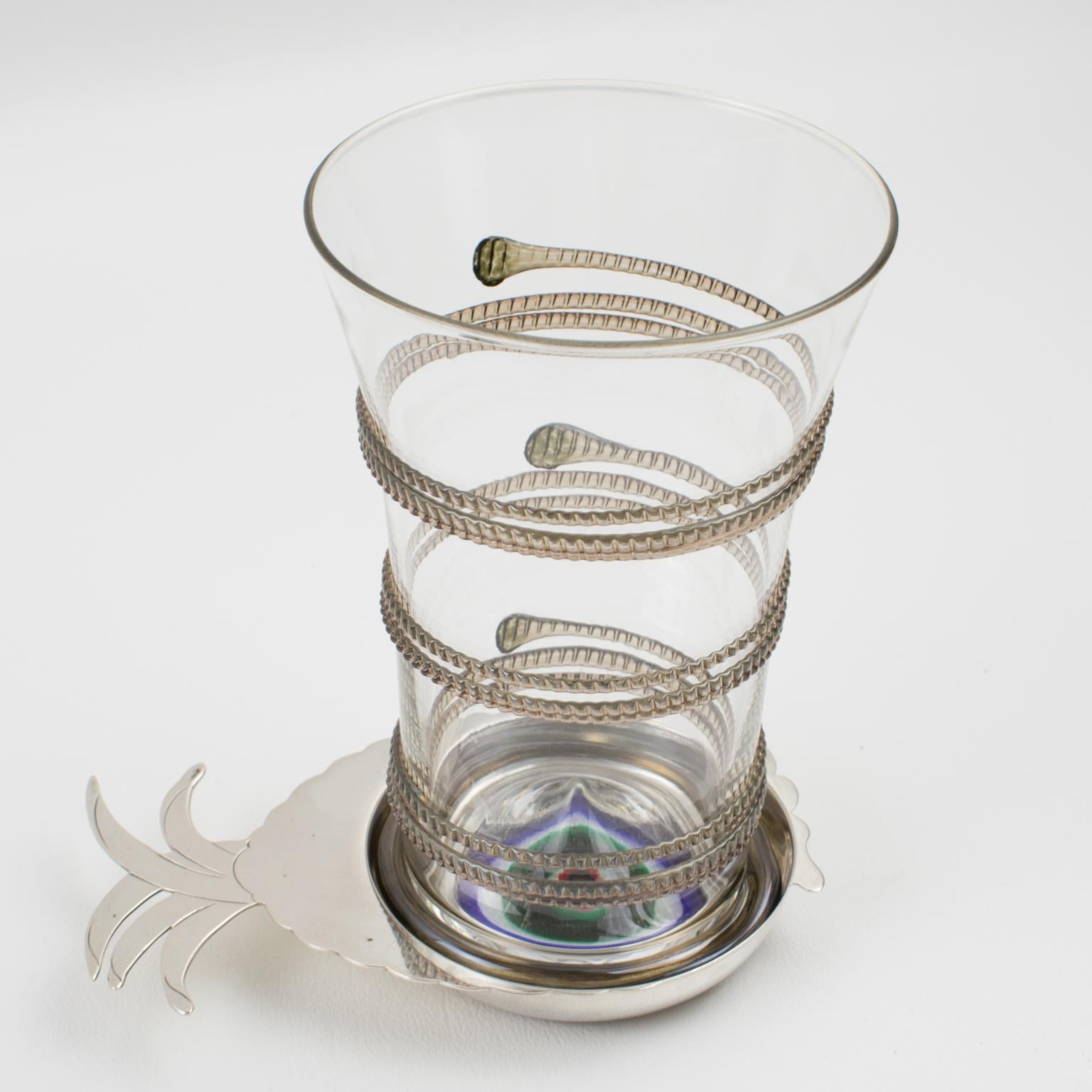 Coasters de bar en argent sterling et verre d'art de Murano, Italie, années 1960 en vente 10