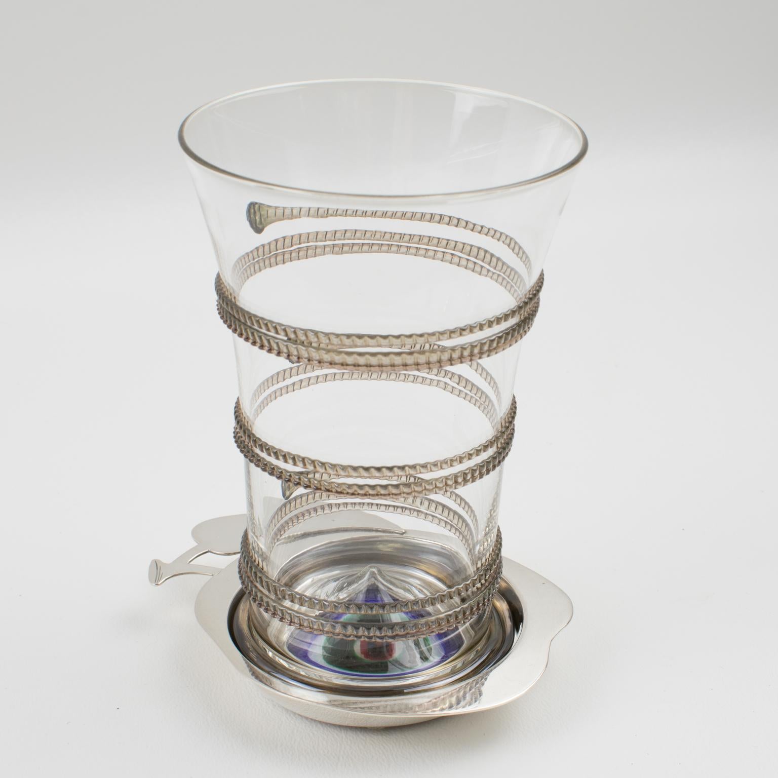 Coasters de bar en argent sterling et verre d'art de Murano, Italie, années 1960 en vente 11