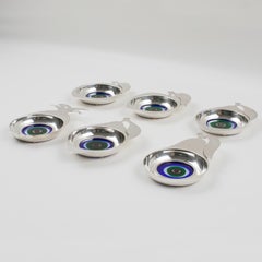 Sterling Silver and Murano Art Glass Barware Coasters Set of 6, Italy circa 1960