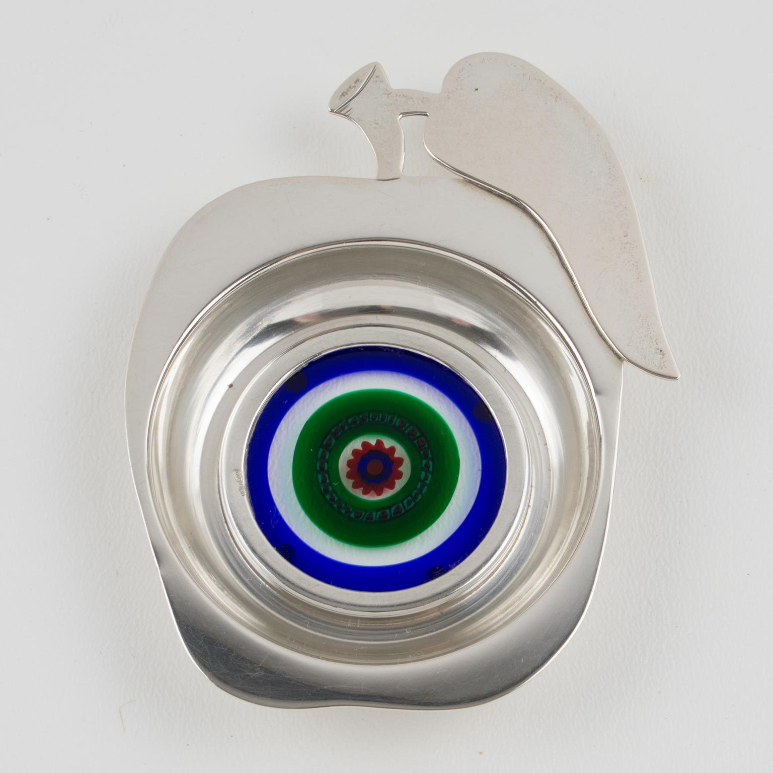 Métal Coasters de bar en argent sterling et verre d'art de Murano, Italie, années 1960 en vente