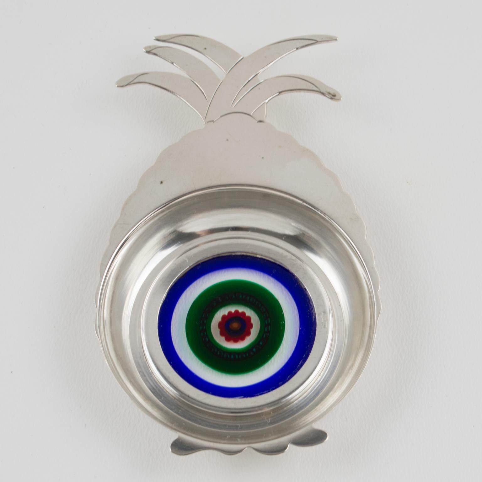 Milieu du XXe siècle Ensemble de sous-verres de bar en argent sterling et verre d'art de Murano, Italie, années 1960 en vente