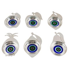 Sterling Silver and Murano Art Glass Barware Coasters, Italy 1960s