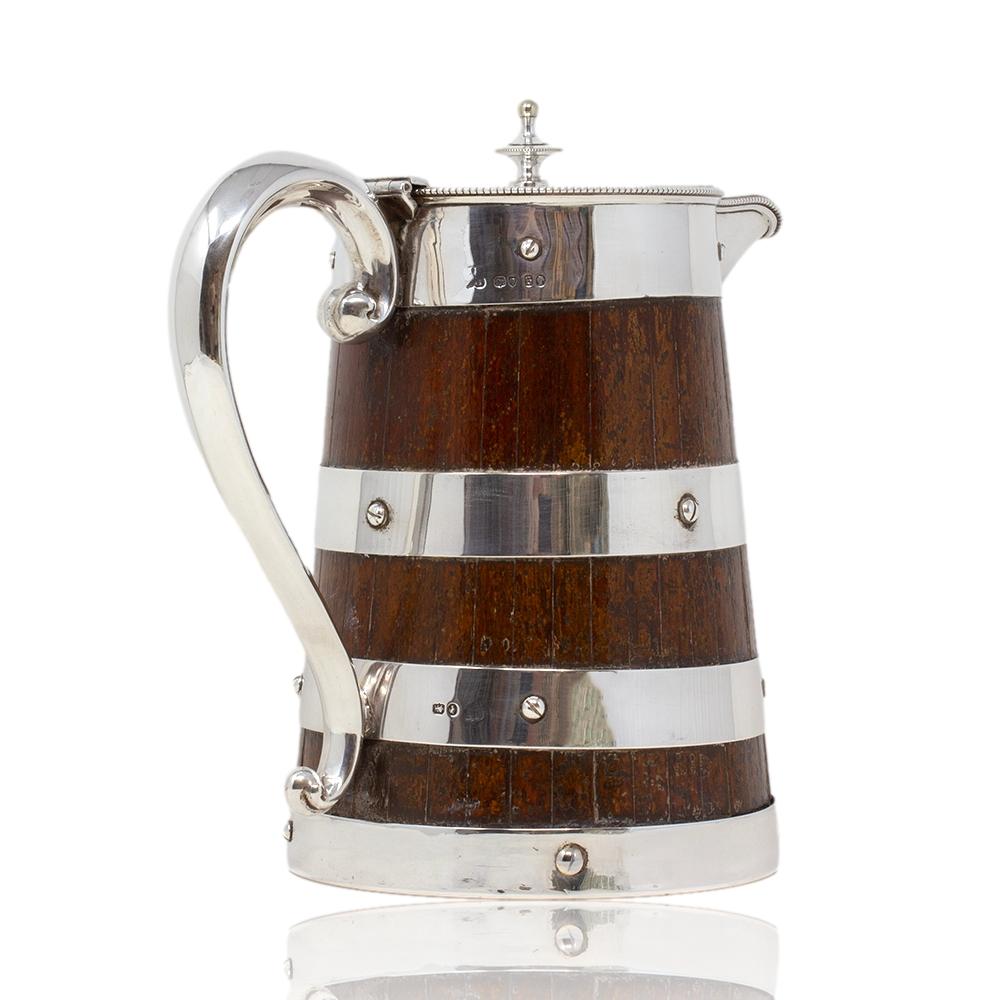 Sterling Silver and Oak Coopered Jug Frazer and Haws For Sale 3