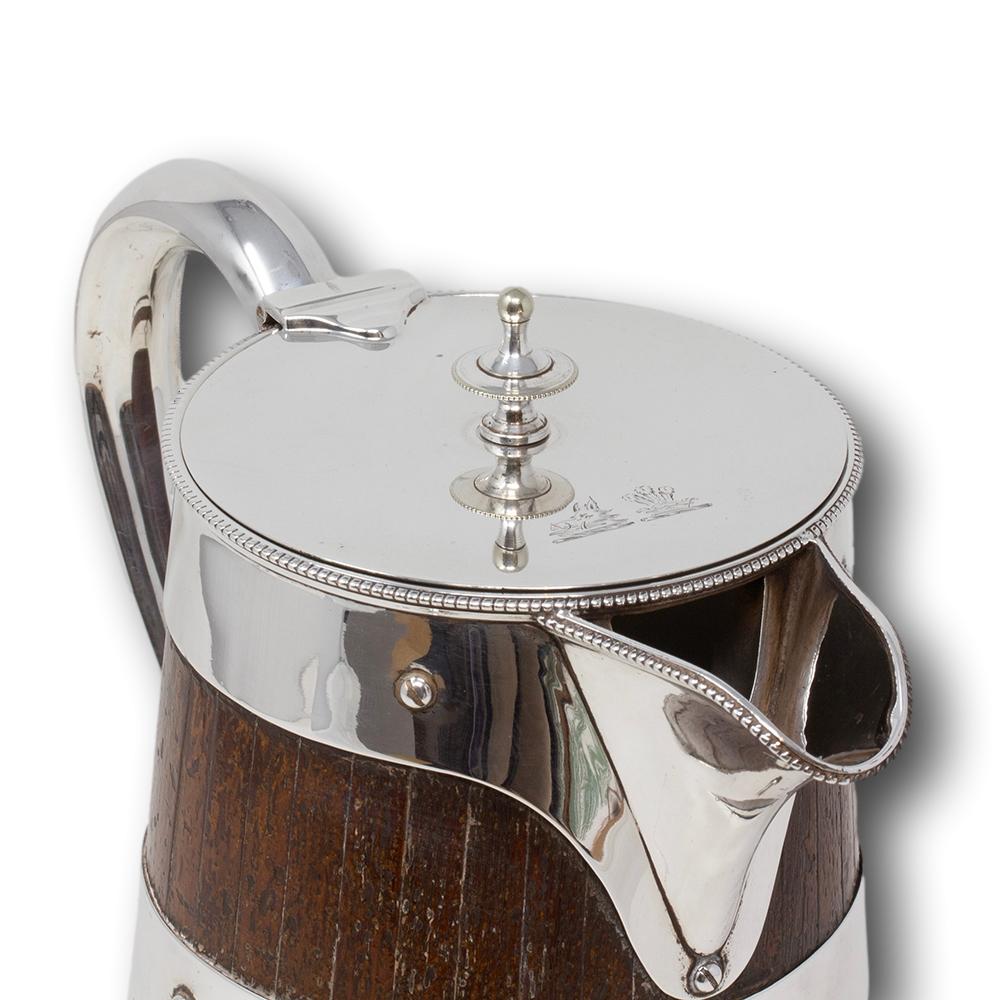 Sterling Silver and Oak Coopered Jug Frazer and Haws For Sale 4