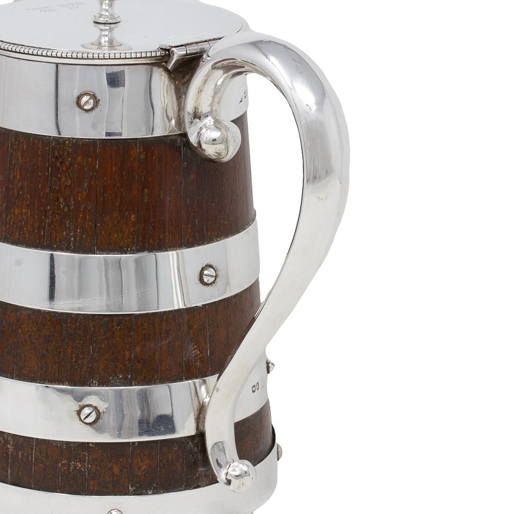 Sterling Silver and Oak Coopered Jug Frazer and Haws For Sale 6