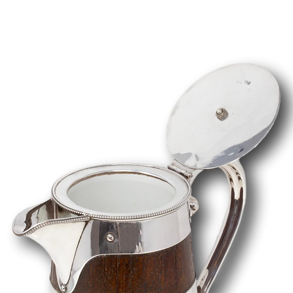 Sterling Silver and Oak Coopered Jug Frazer and Haws For Sale 7