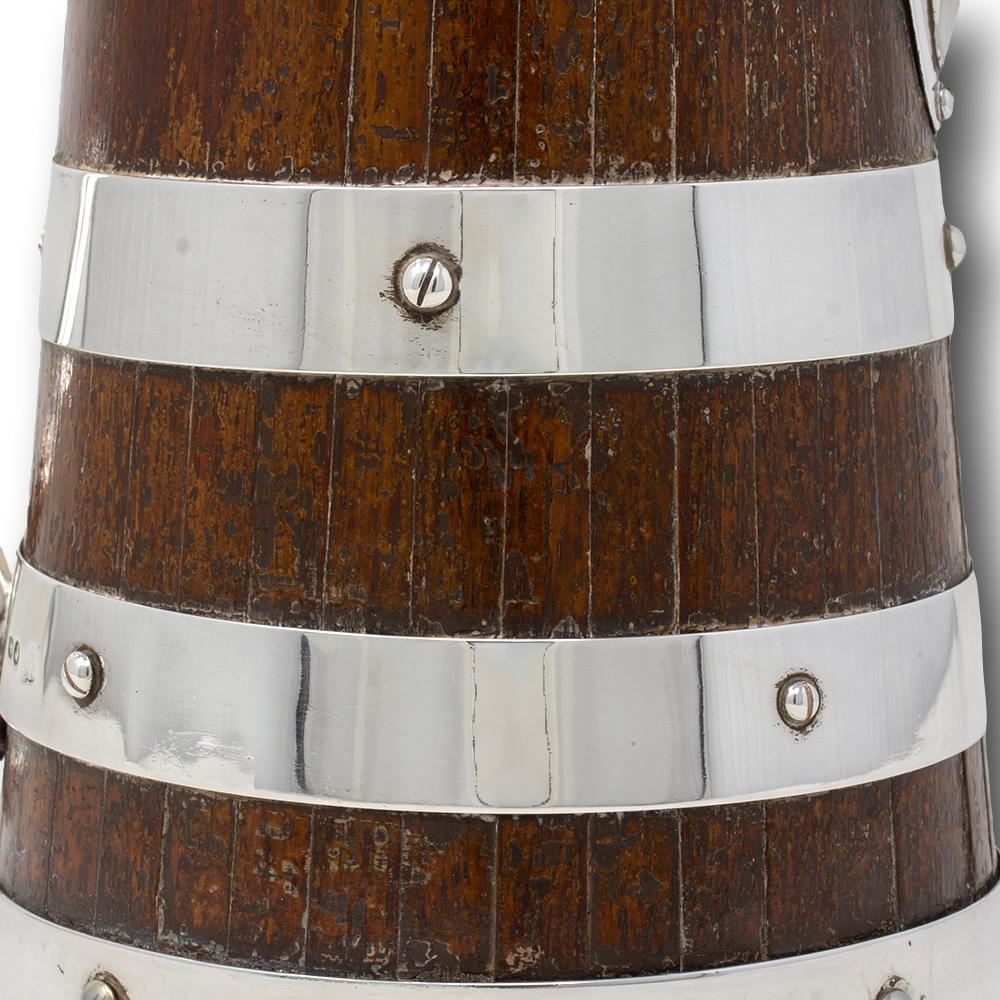 Sterling Silver and Oak Coopered Jug Frazer and Haws For Sale 11