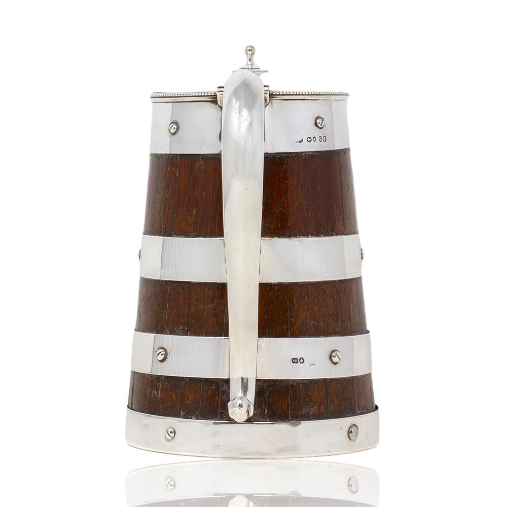 Sterling Silver and Oak Coopered Jug Frazer and Haws For Sale 2