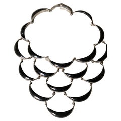 Retro Sterling Silver and Onyx Bib Necklace by Antonio Pineda