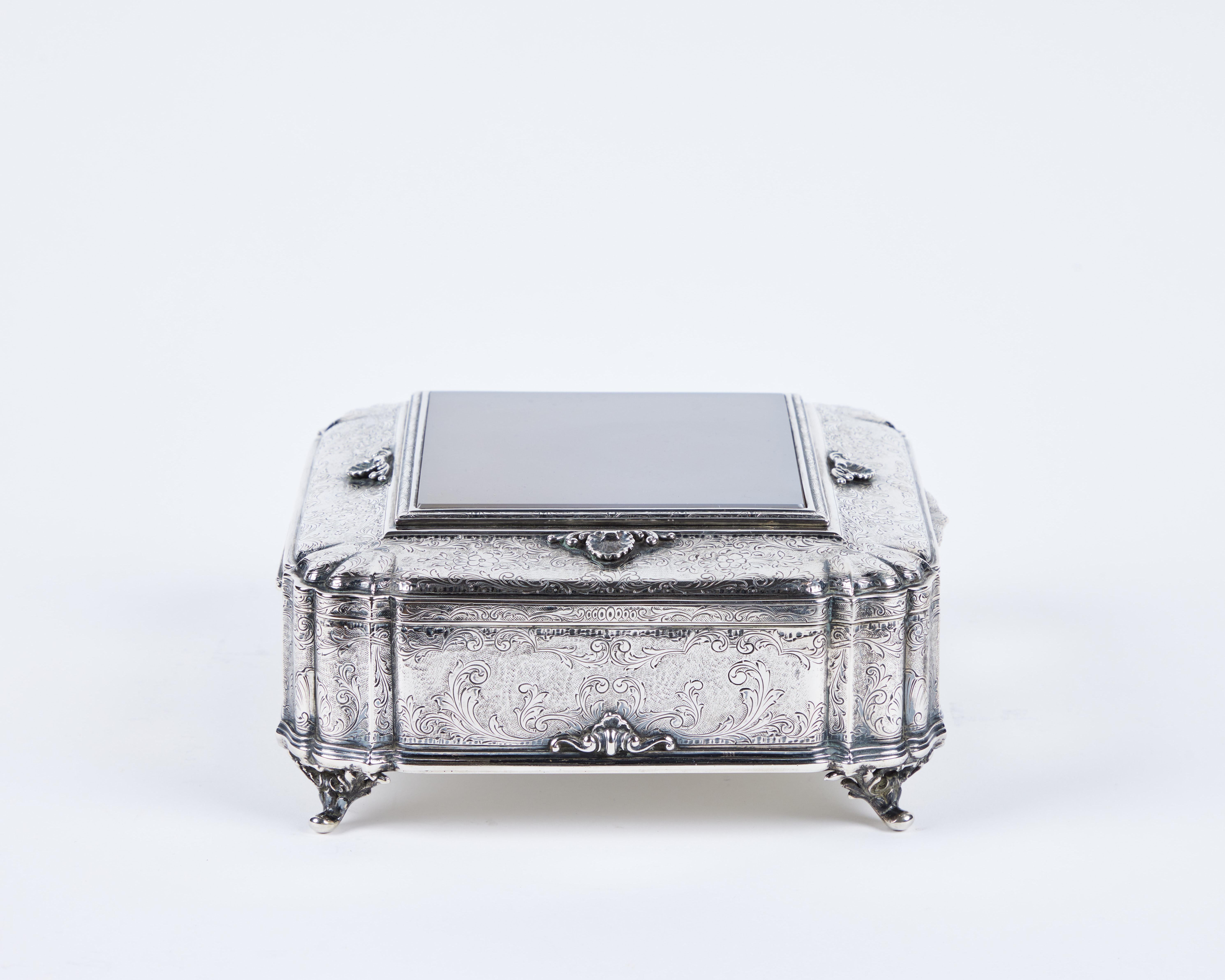 Early 20th Century Sterling Silver and Onyx Box For Sale