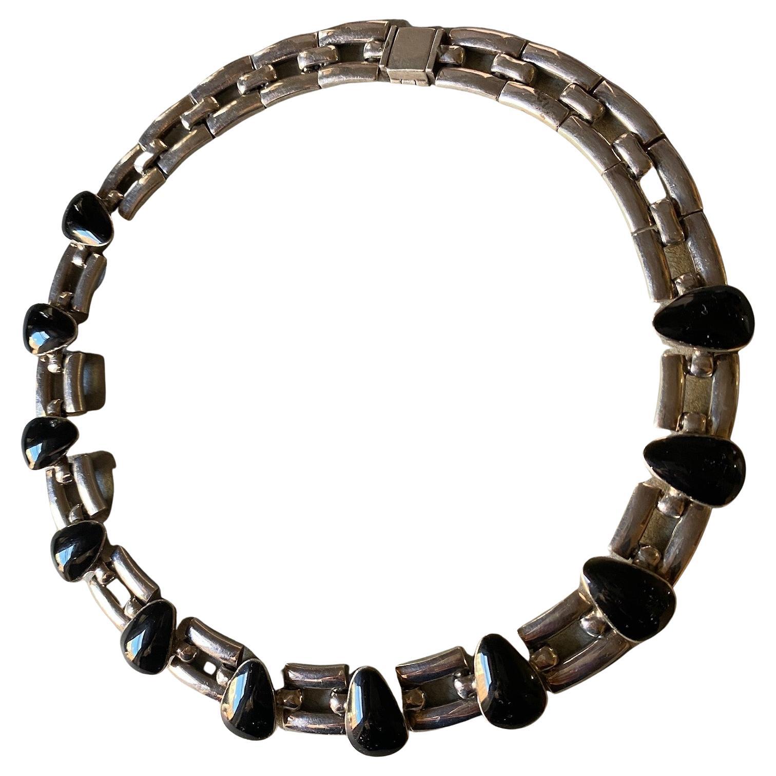 Sterling Silver and Onyx Collar Necklace by Antonio Pineda For Sale