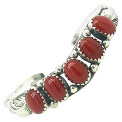 Sterling Silver and Oxblood Coral Bracelet