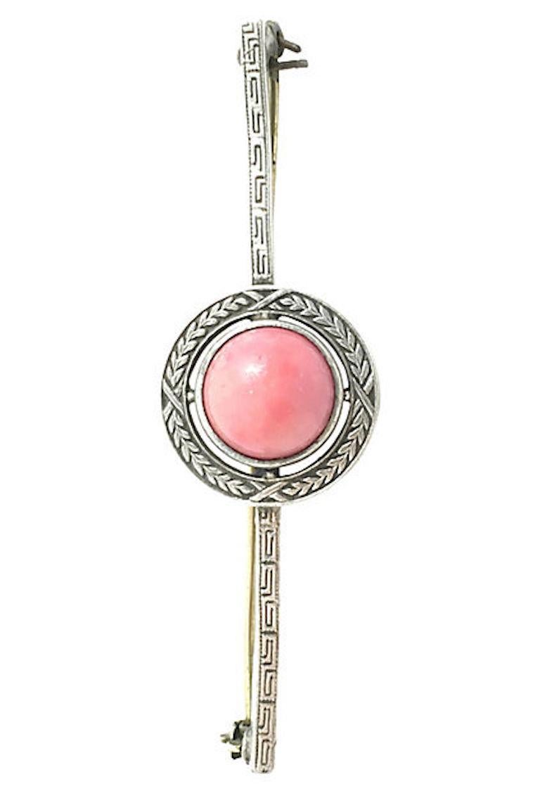 Women's or Men's Sterling Silver and Pink Bead Bar Brooch