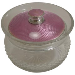 Antique Sterling Silver and Pink Guilloche Enamel Lidded Jar, 1926