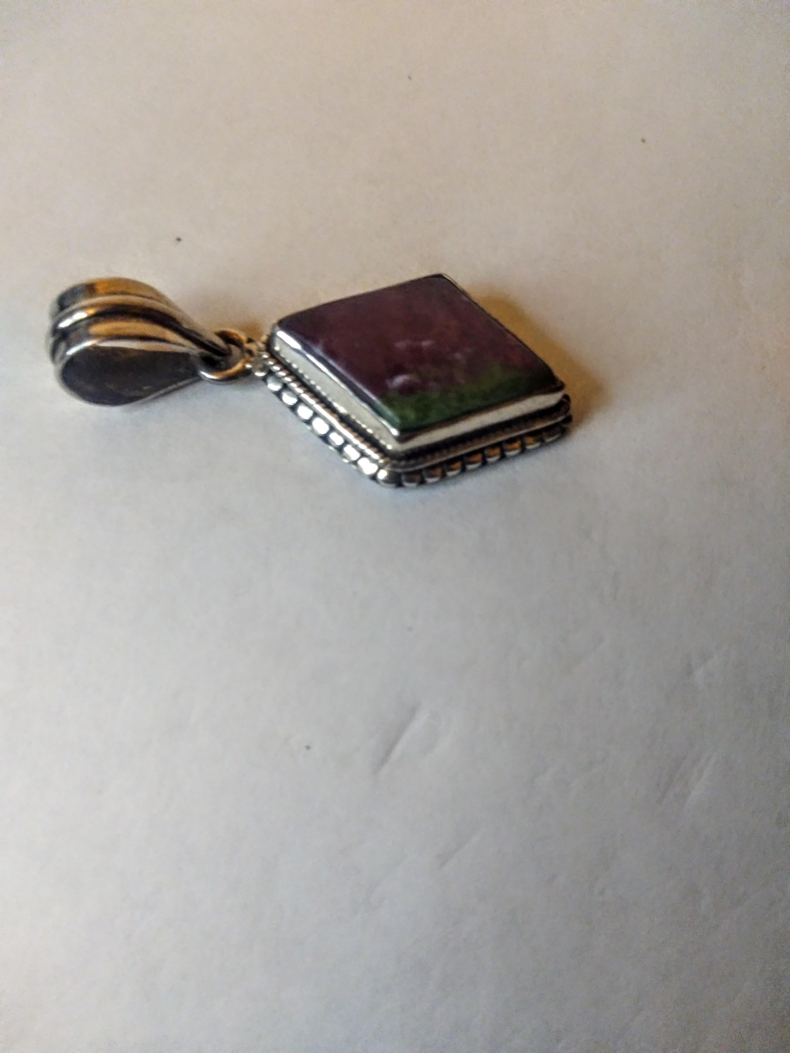 American Sterling Silver and Purple with Green Inclusion Zoisite Pendant For Sale