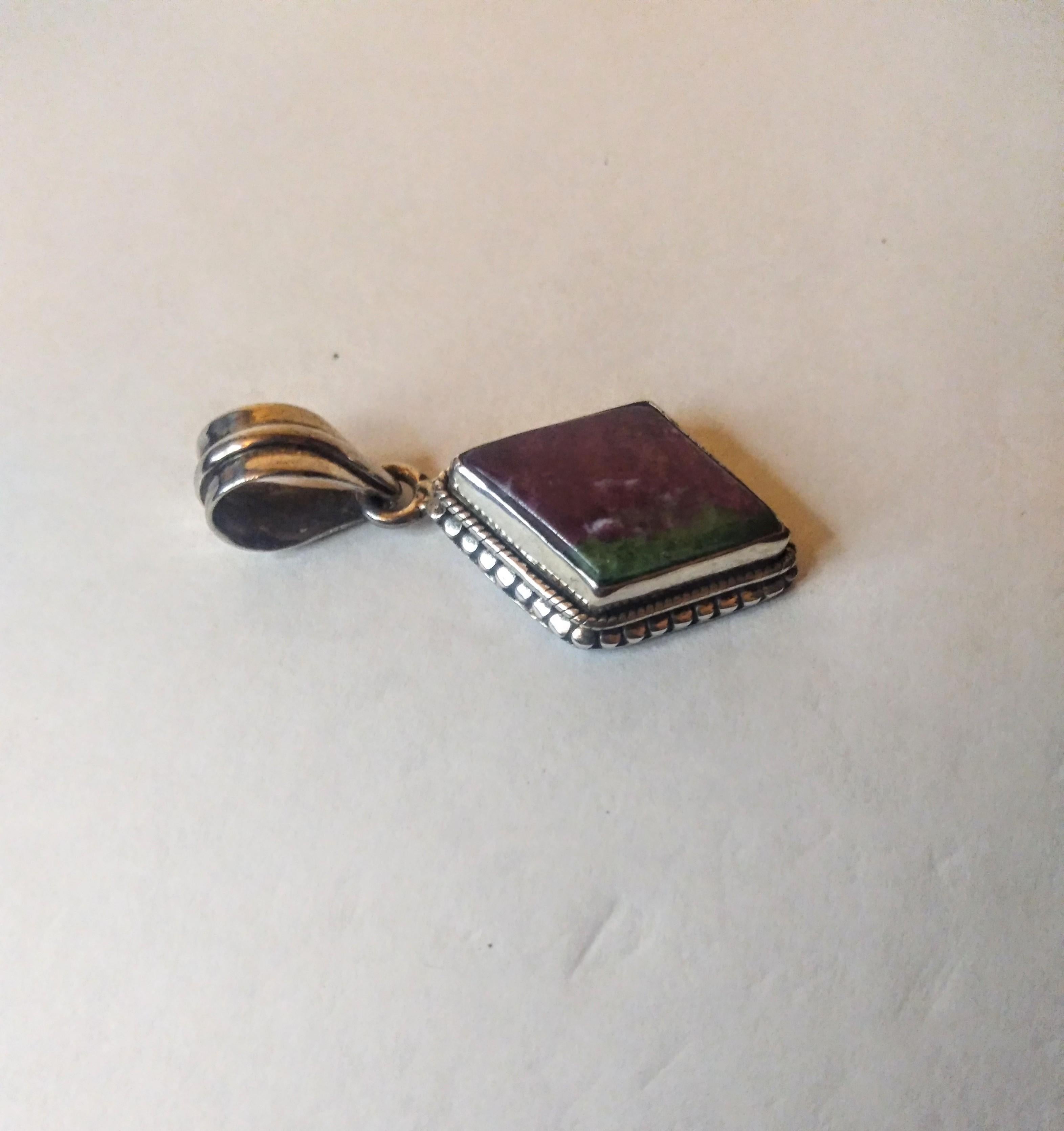 Sterling Silver and Purple with Green Inclusion Zoisite Pendant In Good Condition For Sale In Pasadena, TX
