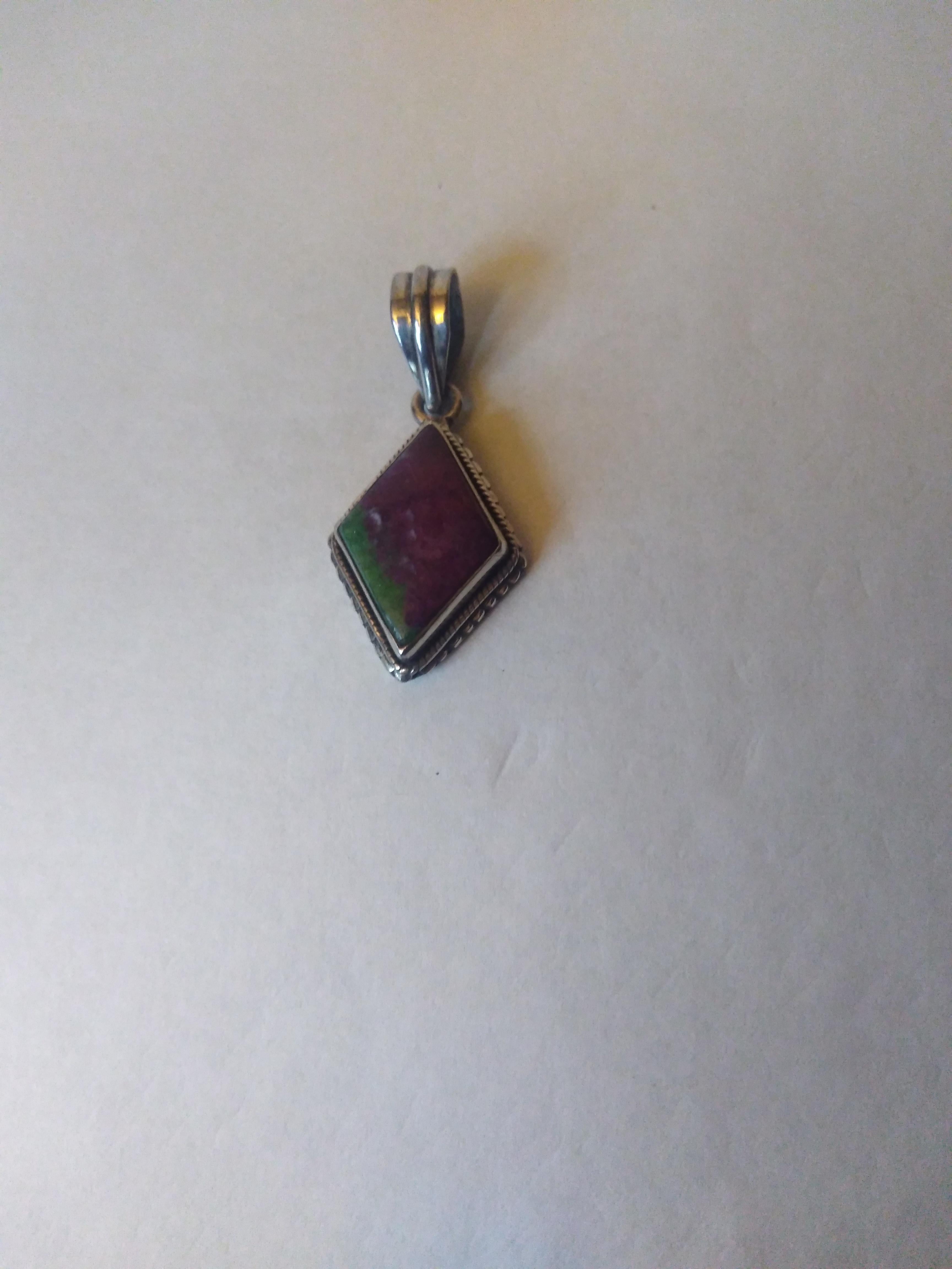 20th Century Sterling Silver and Purple with Green Inclusion Zoisite Pendant For Sale