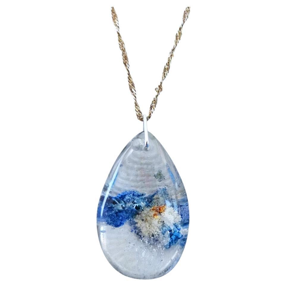 Sterling Silver and Quartz Crystal Pendant Necklace, Blue, White, Orange, Clear Moderno de mediados de siglo en venta