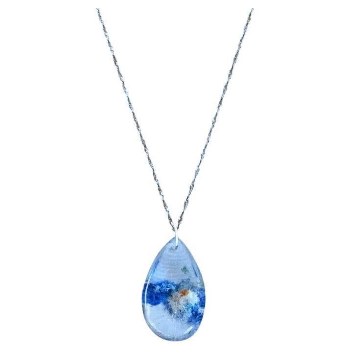 Sterling Silver and Quartz Crystal Pendant Necklace, Blue, White, Orange, Clear