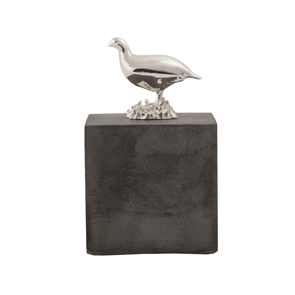 Sterling Silver and Red Wood Grouse Cube Table Ornament In New Condition For Sale In London, GB