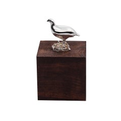 Sterling Silver and Red Wood Grouse Cube Table Ornament