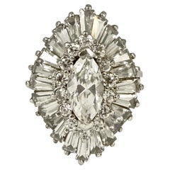 Anello da cocktail in argento e strass, circa anni '50