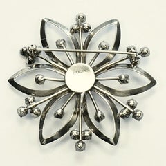 Sterling Silver and Rhinestone Flower Brooch circa 1950s
