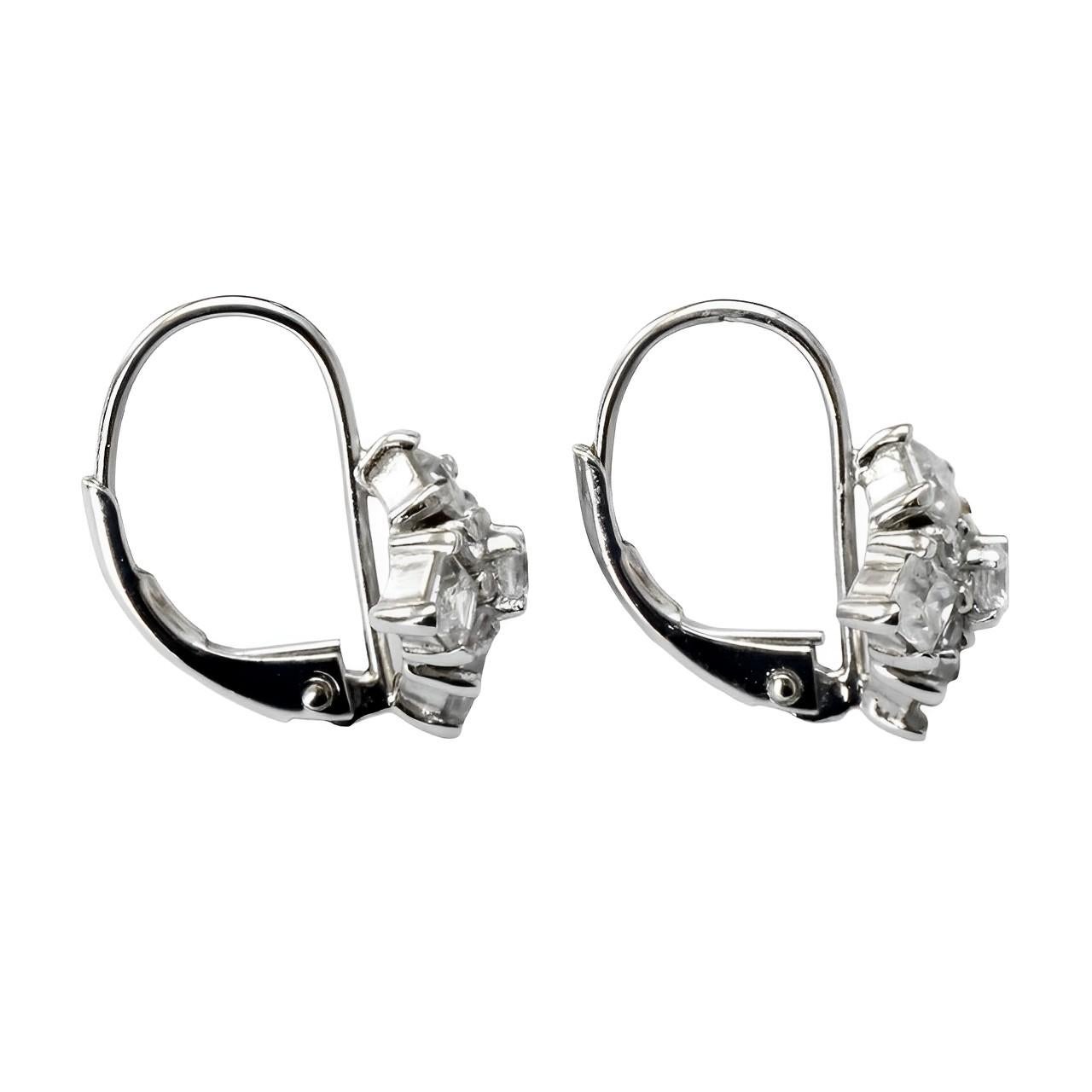 Women's or Men's Sterling Silver and Rhinestone Lever Back Earrings For Sale