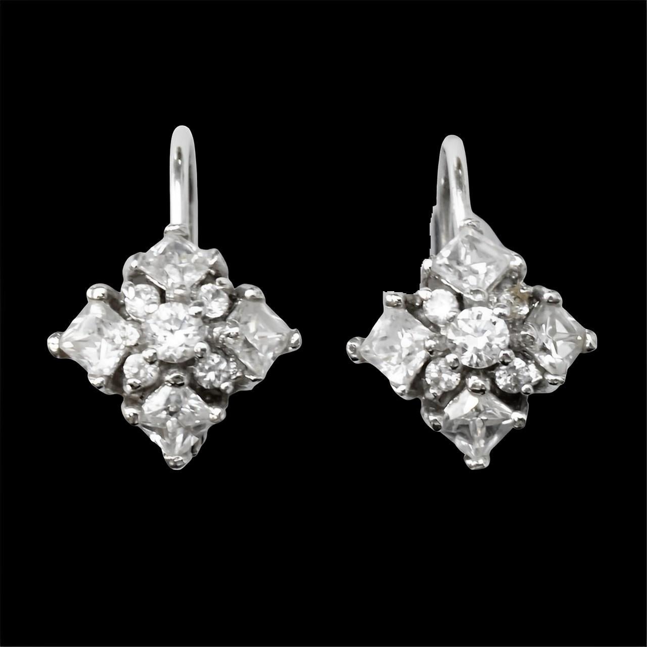 Sterling Silver and Rhinestone Lever Back Earrings For Sale 2