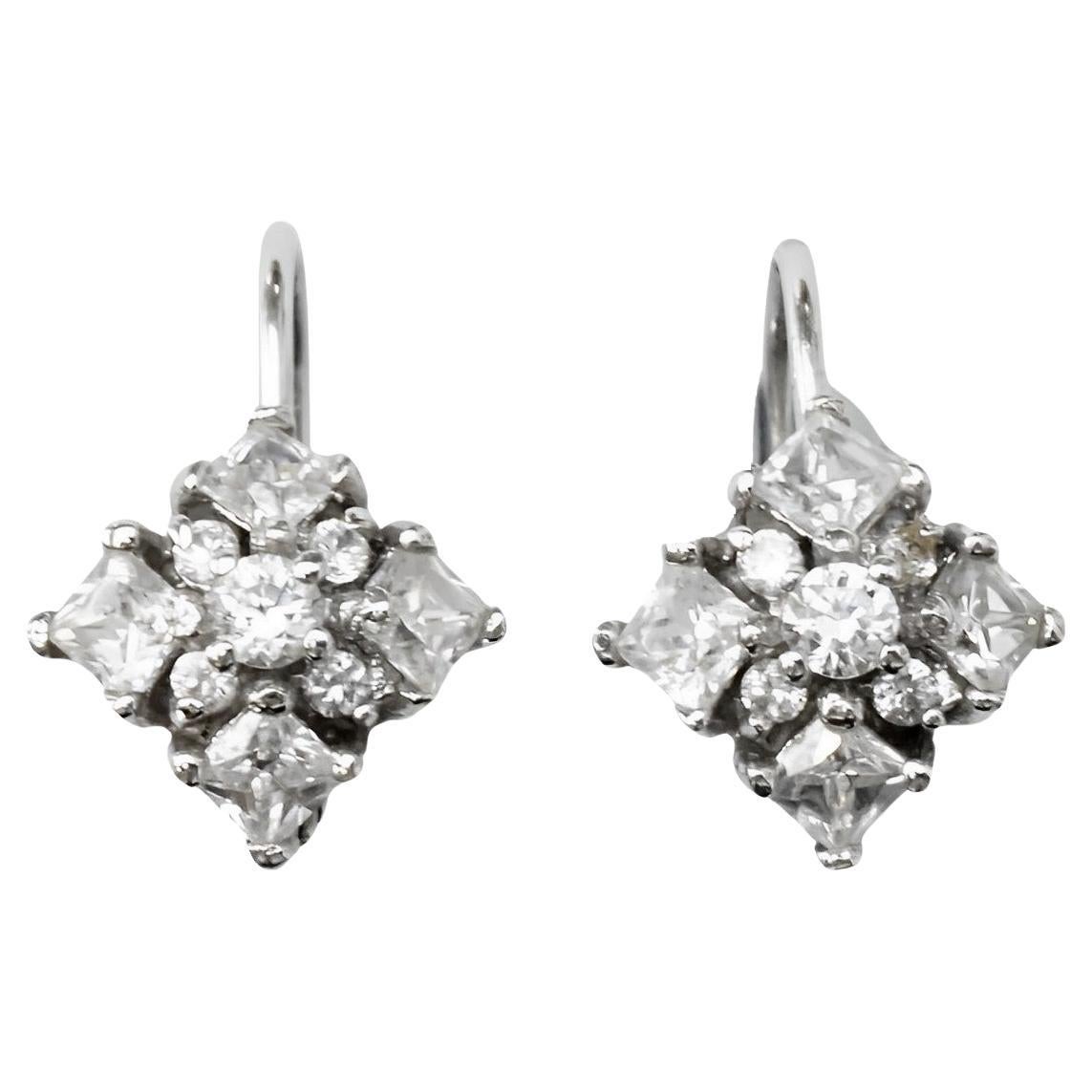 Sterling Silver and Rhinestone Lever Back Earrings For Sale