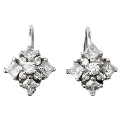 Sterling Silver and Rhinestone Lever Back Earrings