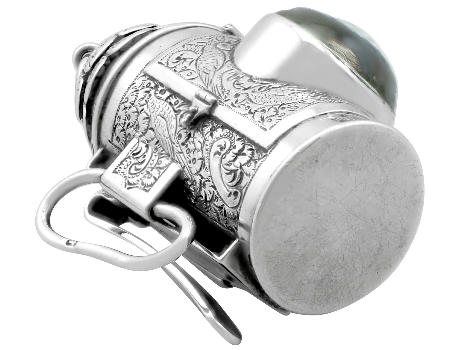 Combinazione di cristallo di rocca e argento Sterling Vinaigrette/Portafilo in vendita 7