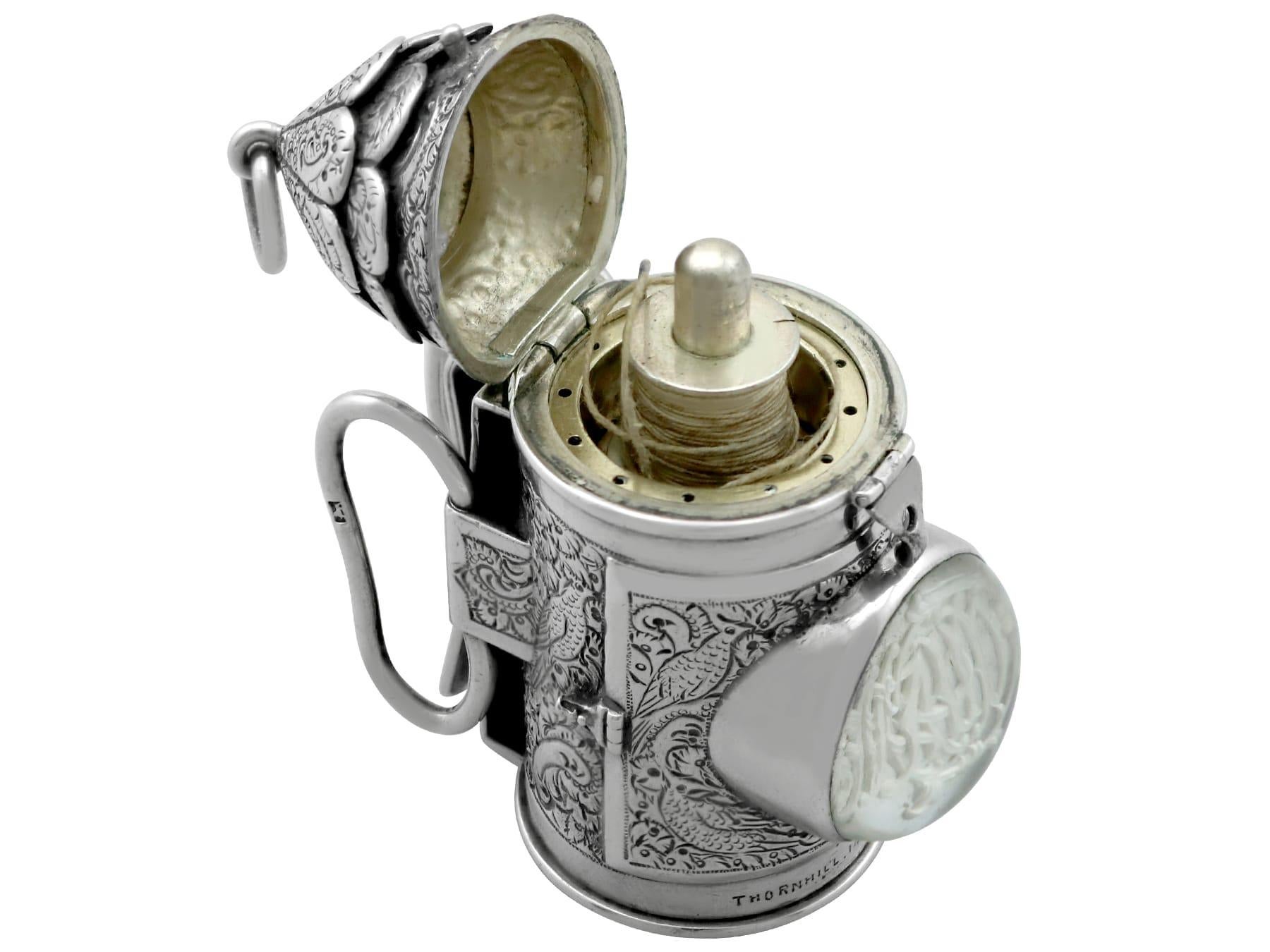 Late 19th Century Sterling Silver and Rock Crystal Combination Vinaigrette/Thread Spool Holder For Sale