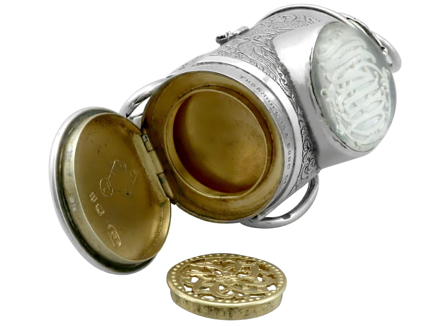 Combinazione di cristallo di rocca e argento Sterling Vinaigrette/Portafilo in vendita 1