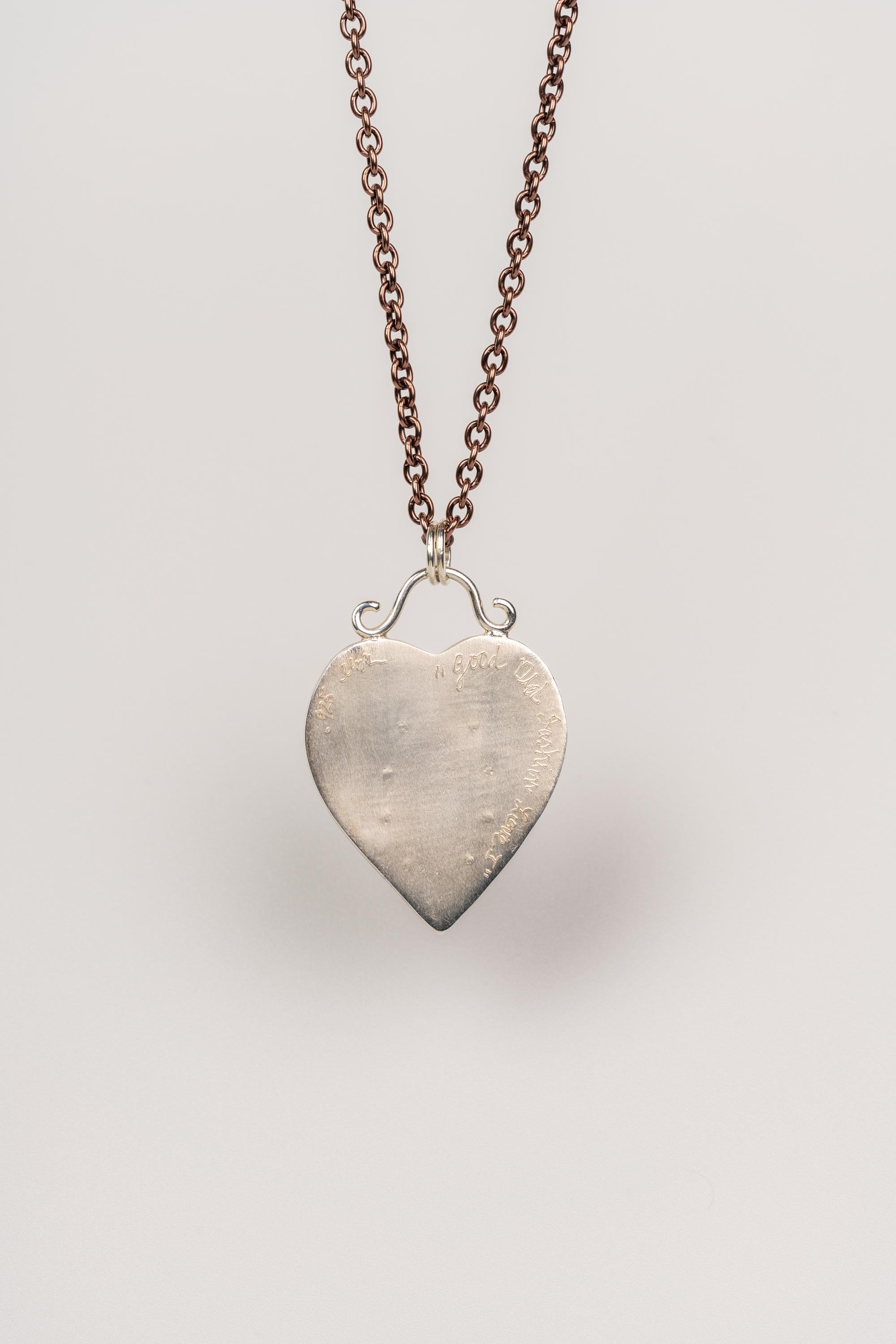 Contemporary Sterling Silver and Rusted Iron Heart Necklace with Marcasite