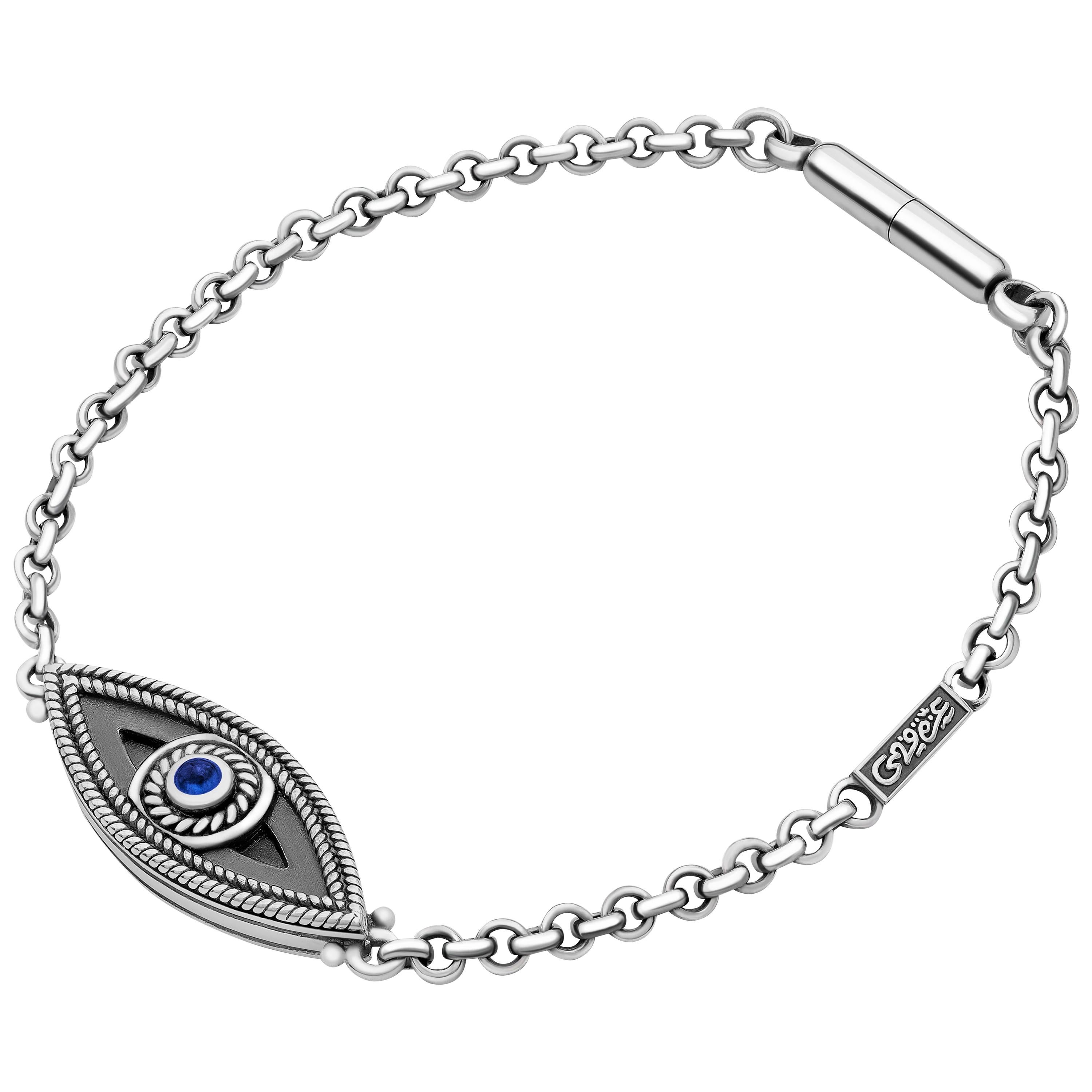 Sterling Silver and Sapphire Eye of Protection Keychain For Sale
