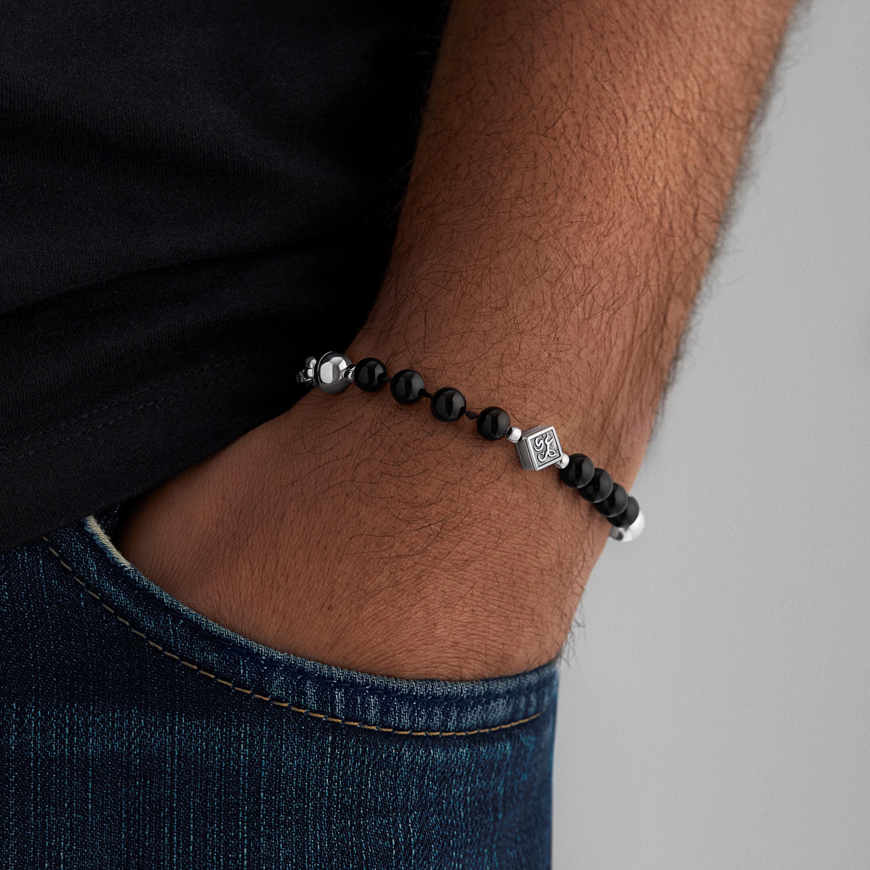 Sterling Silver Bracelet for Men adorned with semi-precious stone beads and Azza Fahmy's signature Calligraphy:
