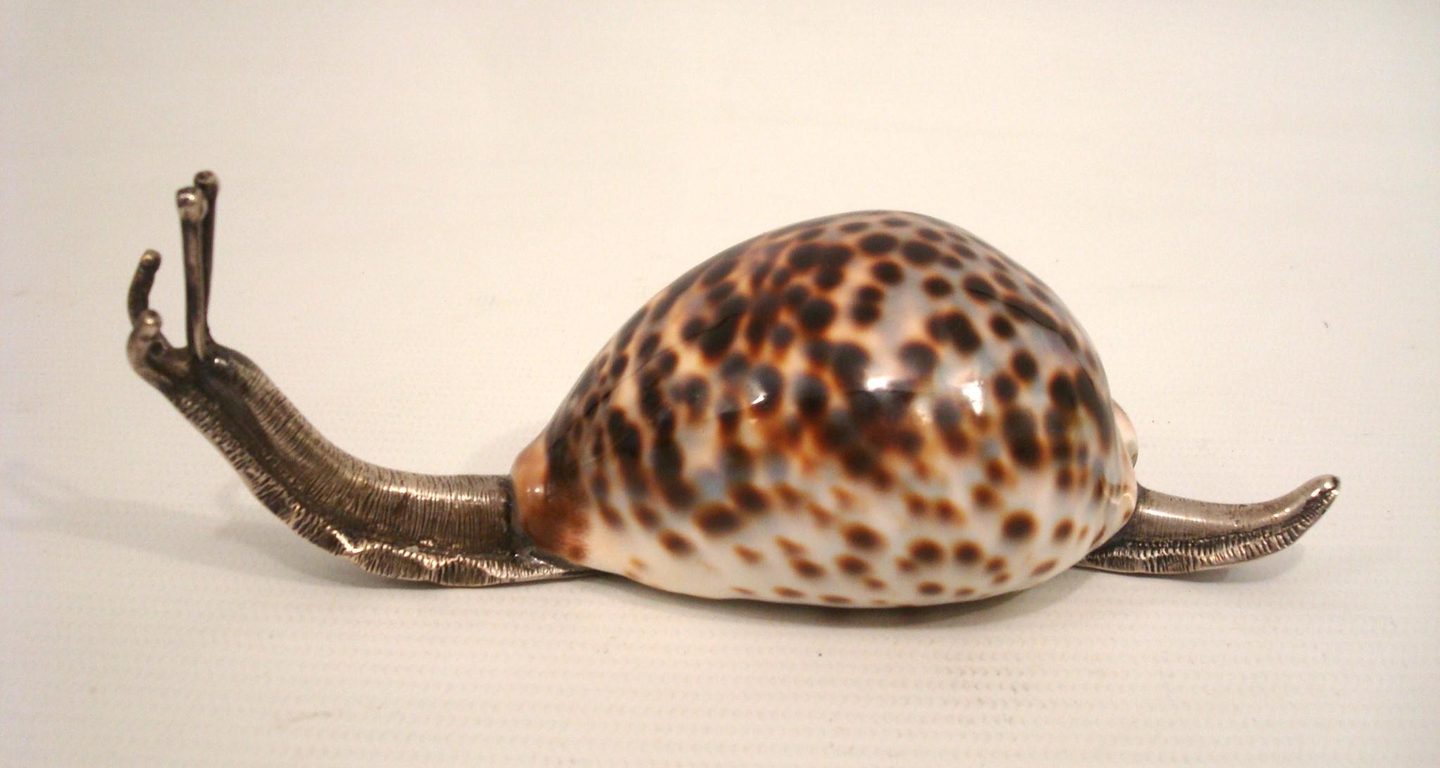 Sterling Silver and Shell Snail Sculpture Paperweight For Sale 3
