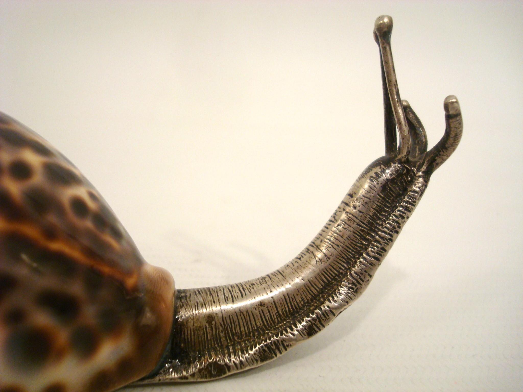 Spanish Sterling Silver and Shell Snail Sculpture Paperweight For Sale