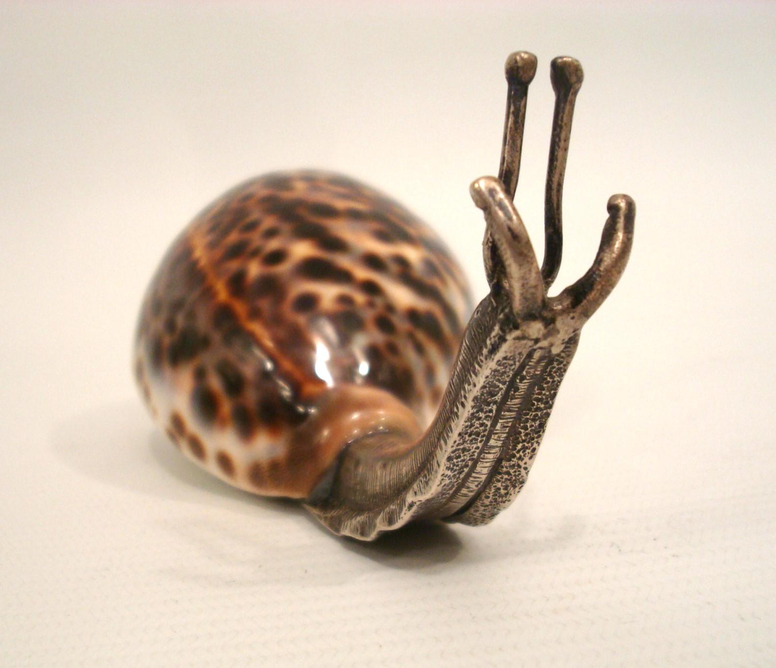 20th Century Sterling Silver and Shell Snail Sculpture Paperweight For Sale