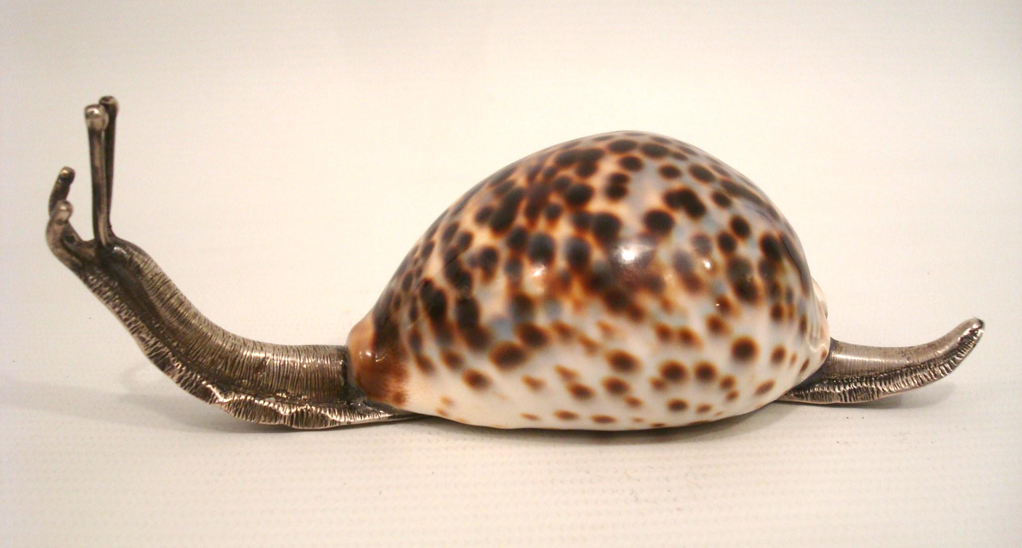 Sterling Silver and Shell Snail Sculpture Paperweight For Sale 1